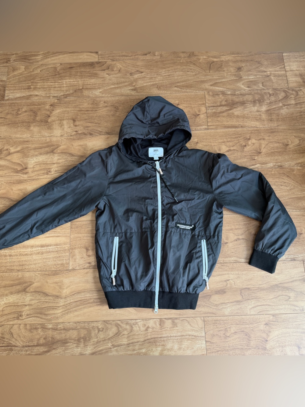 Crooks & Castles Black Hooded Windbreaker with Contrast Zippers